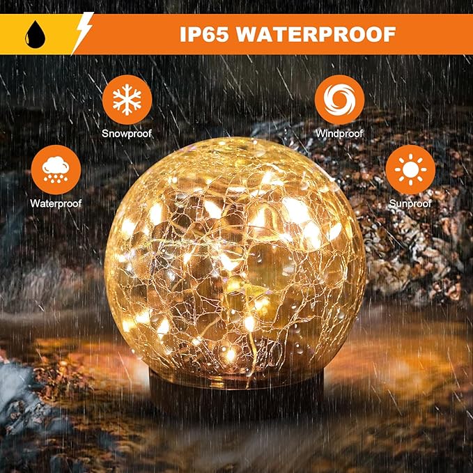 MLKNK Solar Globe Lights Outdoor Waterproof-Solar Balls-Solar Garden Lights-Orbs for Outside 2 Pack Cracked Glass Ball for Lawn Patio Yard Backyard Decorations