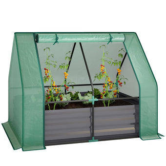Outsunny 4 x 3ft Metal Planter Box with Mini Greenhouse, Green/Dark Gray