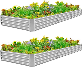 Land Guard 12×4×1ft Galvanized Raised Garden Bed Kit for Vegetables 2 Pack, Galvanized Super Large Metal Planter Raised Garden Boxes Outdoor