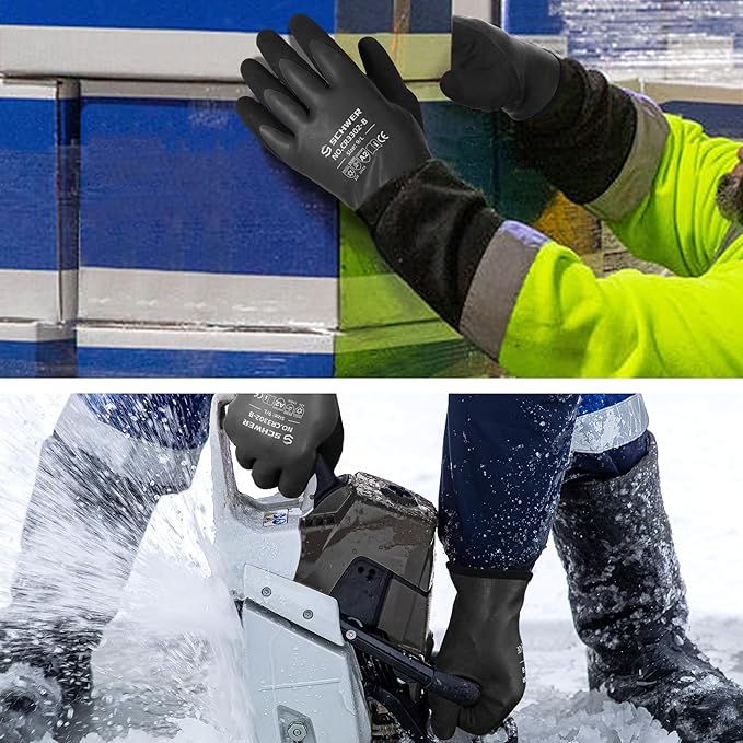 Schwer 2 Pairs 100% Waterproof Winter Work Gloves, ANSI A2 Cut Resistant Freezer Gloves for Outdoor Cold Weather Keep Hands Warm, Thermal Insulated Gloves for Shoveling Snow, Ice Fishing, L
