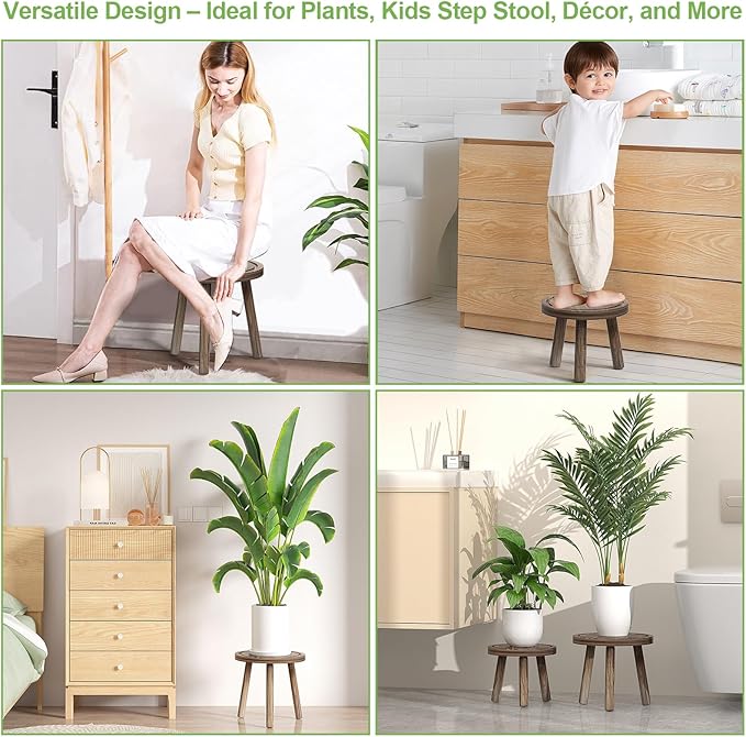 Vecxoty 5-Pack Wood Plant Stands Indoor, Single Plant Stand for 6-12 Inch Pots, Mid-Century Modern Plant Stool, Tall Plant Stand for Large Plants for Living Room, Balcony, Office (Dark Brown)