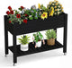 Raised Garden Bed with Legs, 33.66" Tall Self-Watering Resin Planter Box with Lockable Wheels Drainage Plug and Gauge for Vegetables, Flowers, Storage Shelf for Tools and Accessories (Black)