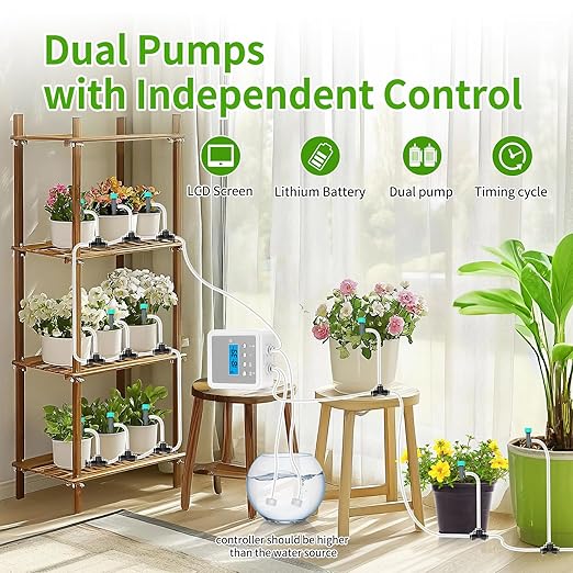 Smart Automatic Plant Watering System for 20 Pots - Dual Pump Indoor Drip Irrigation Kit with 30-Day Programmable Timer & USB-C Charging