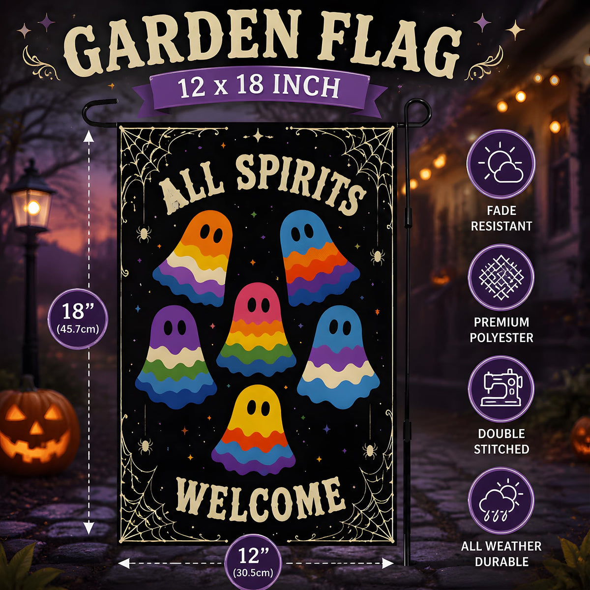Halloween Decorations - All Spirits Welcome Halloween Garden Flag