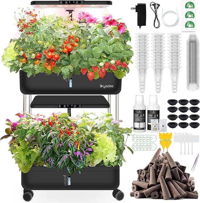 Hydroponics Growing System Indoor Garden - DRYADES Herbs Garden Kit Indoor with LED Grow Light Grow Anything Plants Germination Kit (No Seeds) Harvest Vegetable Lettuce for Home Kitchen (44 Pods)