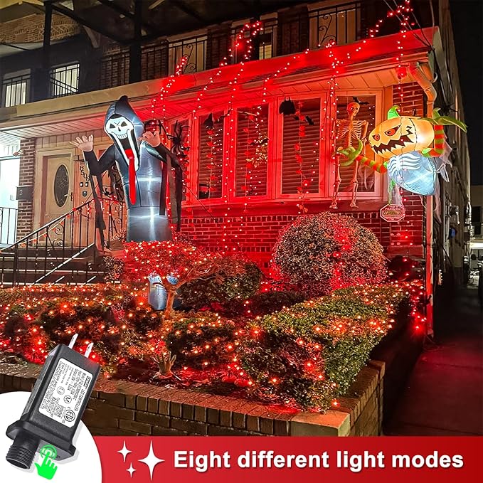 120 LED Red String Lights Outdoor Waterproof, 40ft Red Christmas Lights 8 Modes Clear Wire, Plug in Twinkle Fairy String Lights for Bedroom Christmas Decorations