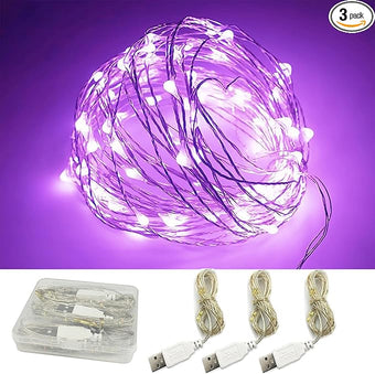 3 Pack USB Fairy Lights, USB Powered String Lights 16.5FT 50 LEDs, Fairy String Lights for Bedroom, Wedding, Party, Christmas Tree Decoration (Purple)