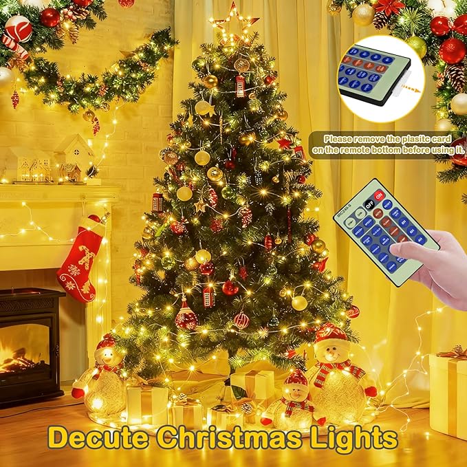 Decute 300LED Christmas Tree String Lights 99FT Silver Wire Warm White Dimmable with Remote Control, UL Cerficated Plug in Fairy Lights Decorative for Party Wedding Indoor Outdoor