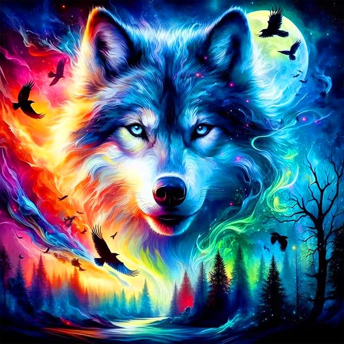 Meothan 5D Diamond Art Kits for Adults Wolf Diamond Painting Kits for Adults Beginners, DIY Paint with Diamond Gem Art Dots Painting Wolf Kits for Home Walls Decor and Holiday Gifts 13.8x13.8in