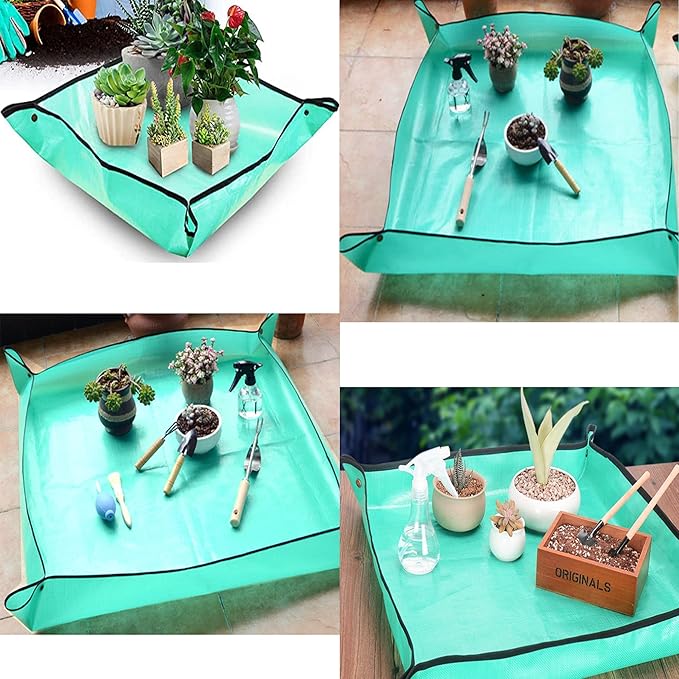 BIUWING 2PCS 26.8" x 26.8" Plant Repotting Mat Waterproof Transplanting Mat Indoor Succulent Potting Mat Portable Gardening Soil Changing and Watering mat Square and Foldable Garden mat
