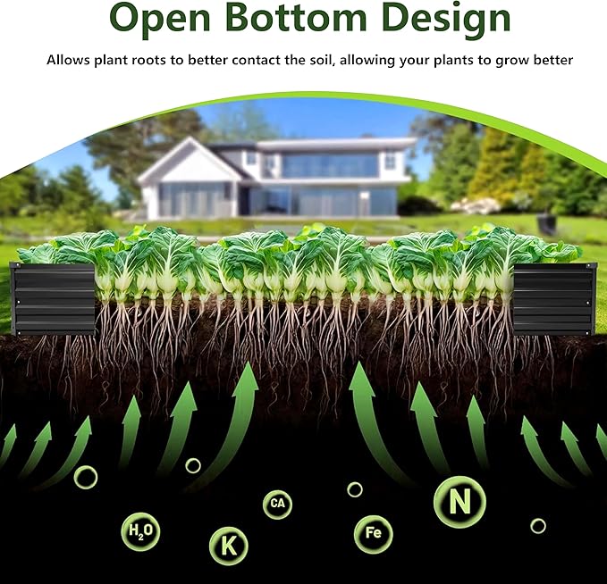 10×3×1FT(2PCS) Galvanized Raised Garden Bed Kit, Metal Planter Boxes,Large Outdoor Planters Garden for Planting Vegetables,Flowers,Herbs -Black