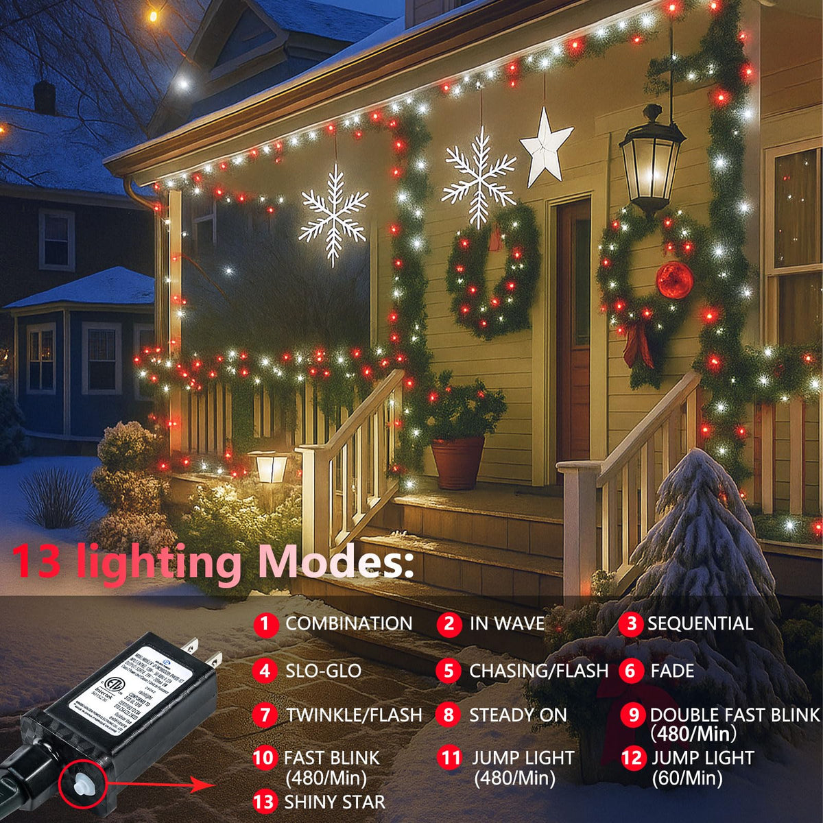 200 LED Connectable String Lights, 66FT Christmas Lights Outdoor Indoor