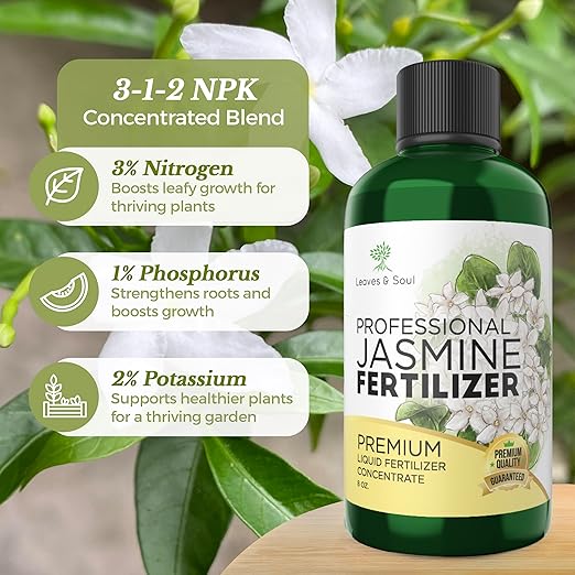 Professional Liquid Jasmine Fertilizer | 3-1-2 Concentrate for Plants and Flowers | Multi-Purpose Blend & Gardening Supplies | 8 oz Bottle (Jasmine)