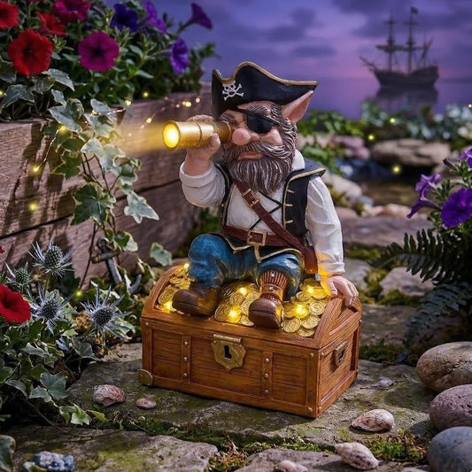 Wlcbomuoe Garden Gnome Statue Decoration, Funny Resin Solar Gnome Sculpture for Lawn Patio Yard Outdoor Decor, Treasure Chest Figurine Gift for Women and Men (Gnome-E)