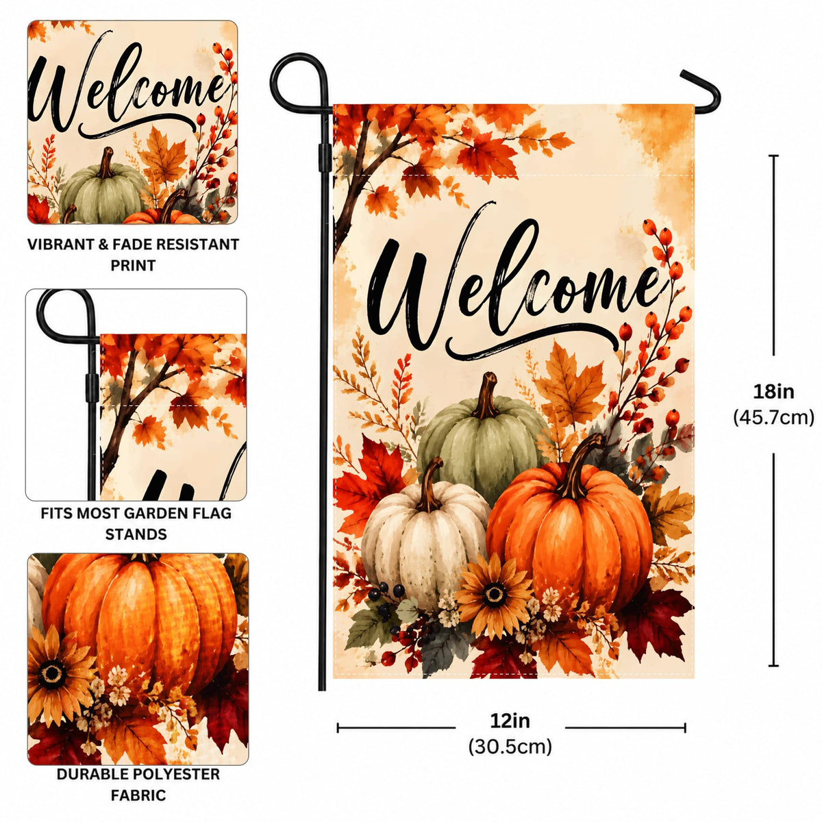 Fall Decor - Fall Pumpkin Welcome Garden Flag | Thanksgiving Decorations