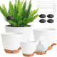 Fielda Self Watering Pots for Inoor Ourdoor Plants 8/7/6.5/6/5 Inch Plastic Planters with Drainage Holes & Water Level Indicator, Decorative House Flower Nursery Planting Pots with Saucers (White)