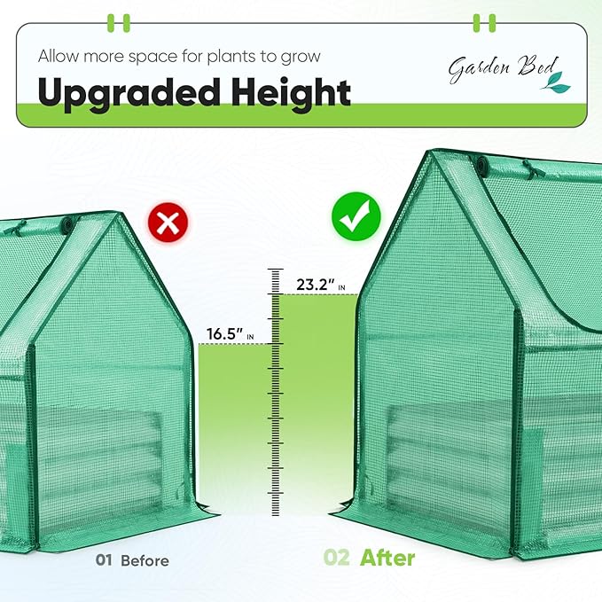 Quictent Raised Garden Bed with Cover Outdoor Galvanized Steel Planter Box Kit with Greenhouse Large Zipper Window Dual Use, 20pcs T-Type Tags & 1 Pair of Gloves Included 4x2.5x1 FT (Green)