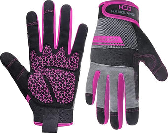 HANDLANDY Work Gloves for Women, Breathable Leather Gardening Glove for Yard Maintenance, Hand Protection with Touch Screen for Gardeners, Farmers