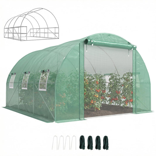 Outsunny 10'x11'x6' Walk-in Tunnel Greenhouse Hoop House Mesh Door Green