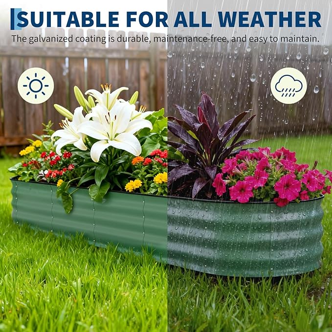2 Pack Galvanized Raised Garden Beds - 8x2x2ft Planter Box for Vegetables, Flowers, Rust-Resistant Garden Box, Easy Assembly Raised Beds, Durable Planters for Outdoor Plants, Green