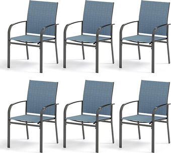 Patio Dining Chairs Set of 6, Blue Outdoor Textilene Dining Chairs, Patio Furniture Chairs with Armrest