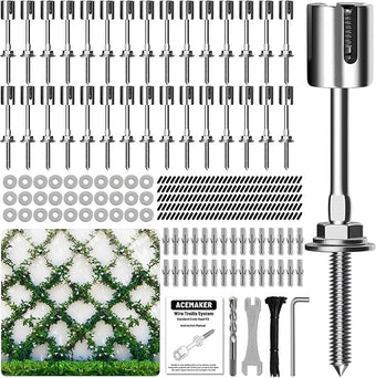 Acemaker Wire Trellis for Climbing Plants Outdoor, 30-Set Wall Trellis Kit, T316 Espalier System for Fence and Garden DIY Projects (Hubs Only, Without Cable)