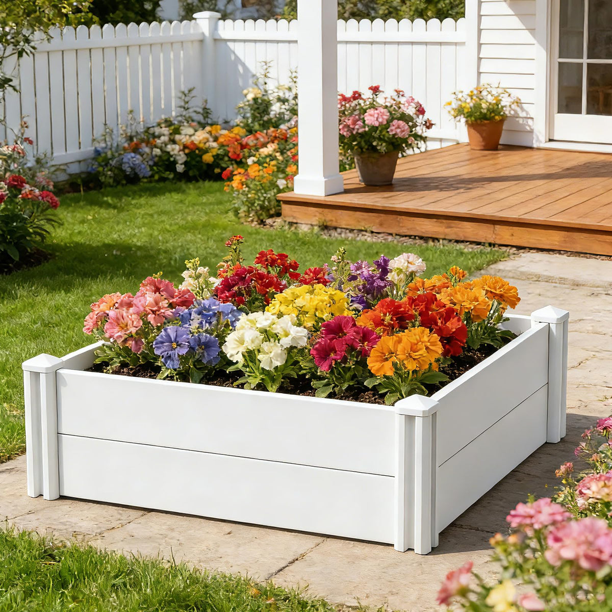 4'x4'x12" White Vinyl Raised Garden Bed, Screwless Modular Planter Box
