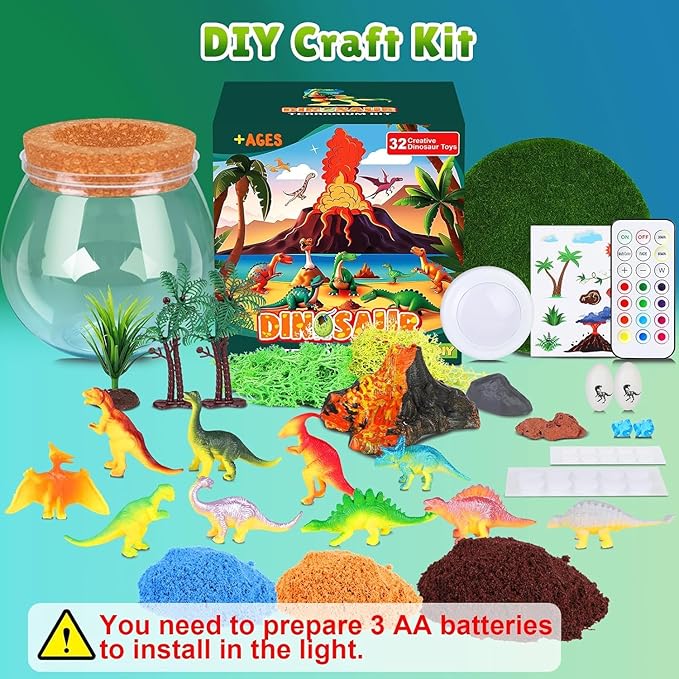 RONSTONE Dinosaur Toys for Boys - Dinosaur Terrarium Kit for Kids - Christmas Birthday Gifts for Boys Ages 4 5 6 7 8 Year Old - Light Up DIY Dinosaur Arts and Crafts for Boy and Kids