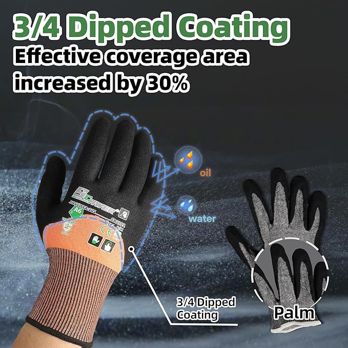 Schwer ANSI A6 Cut Resistant Gloves, CR3709 Cut Proof Work Gloves, Touch-screen Cutting Gloves, 3/4 Dipped Coating for Woodworking, Glass Metal Cutting, Construction, Fishing, M,1 pair