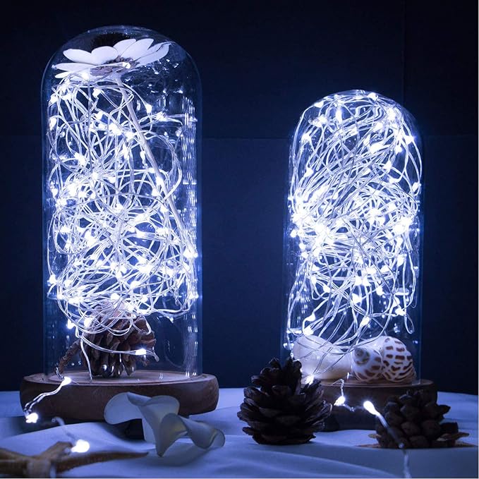 RUICHEN Silver Wire 66 Ft 200 LED USB Fairy String Lights with On/Off Switch (Cool White)