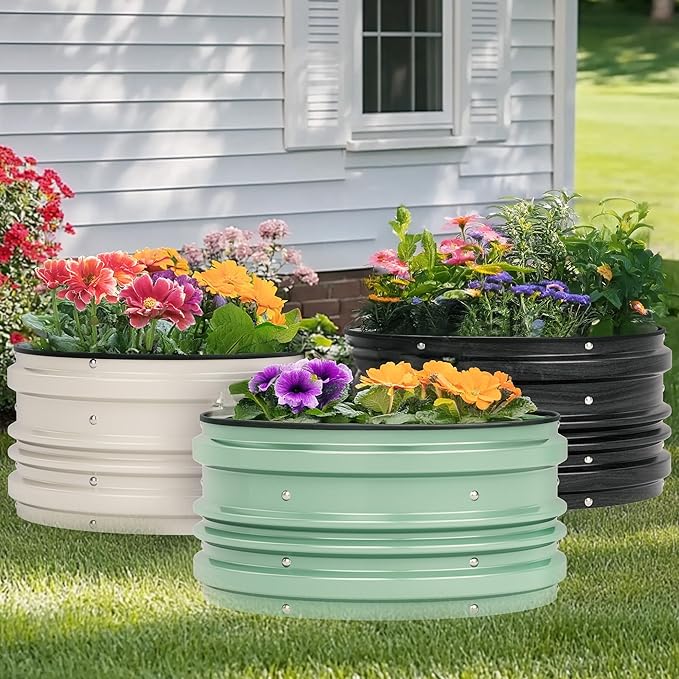 WORKPRO 3Pcs 2x2x1ft Galvanized Raised Garden Bed Set, Rust & Corrosion Protection, Easy Assembly, Safe Edge, Ideal for Vegetables & Flowers, White