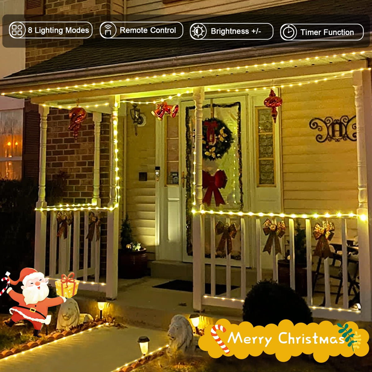 JMEXSUSS 2 Pack Christmas Lights Battery Operated Rope Lights Warm White