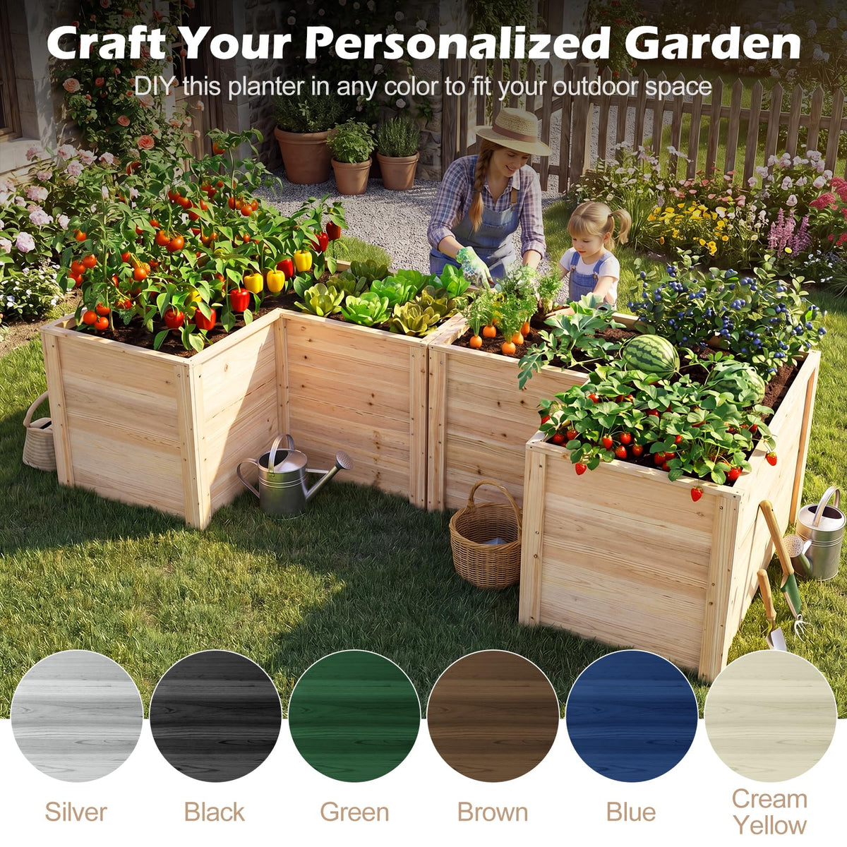 HAPPYGRILL 24.5” Wooden Raised Garden Bed with Open-Ended Base