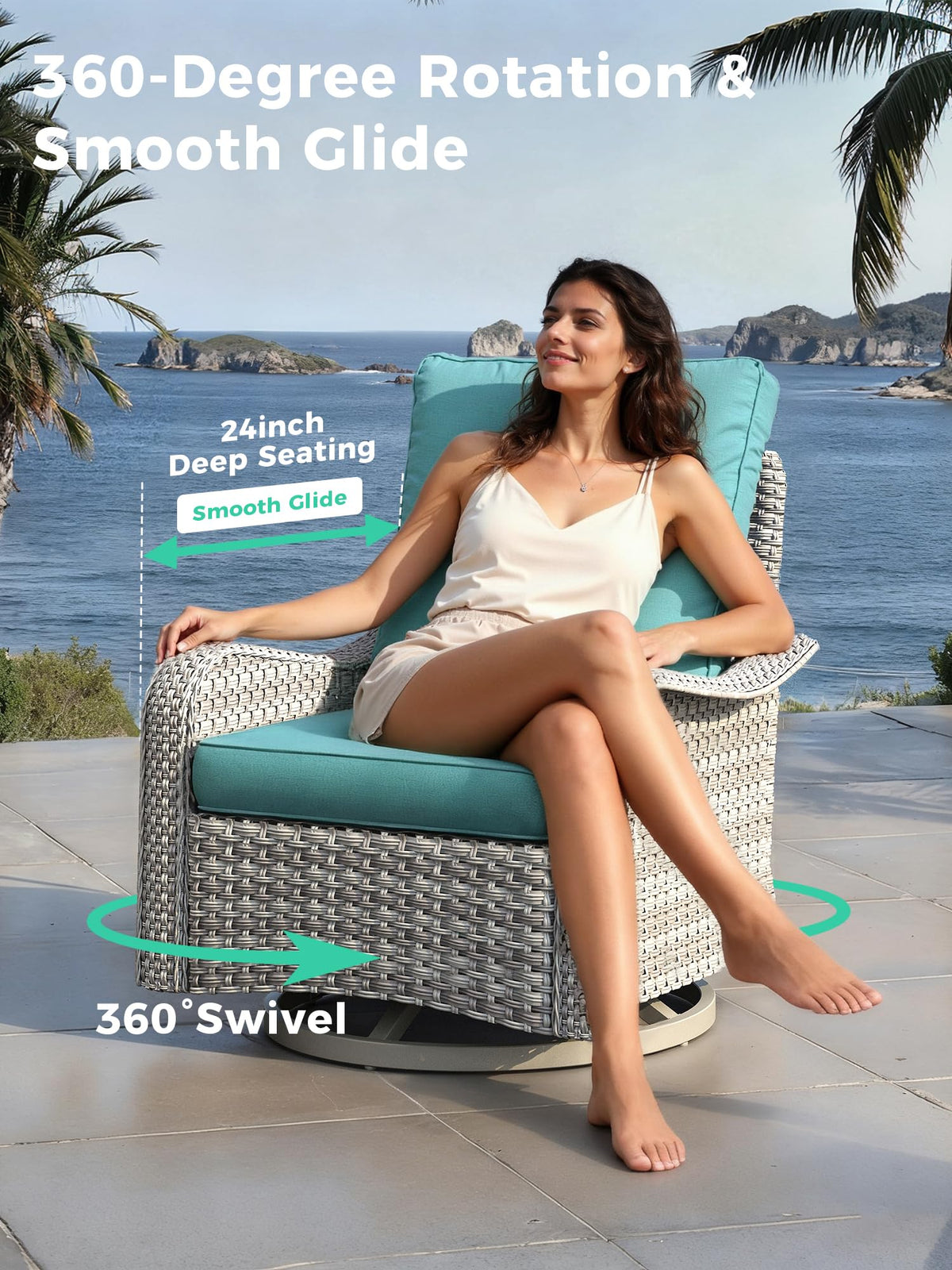 13 Piece Outdoor Wicker Patio Furniture Set with Swivel Chairs & Fire Pit