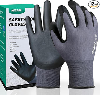 Kebada W5 Work Glove, Foam Nitrile Coated Safety Gloves with Grip, Knitted with Spandex and Nylon, Ideal for Warehouse, Gardening, XXL