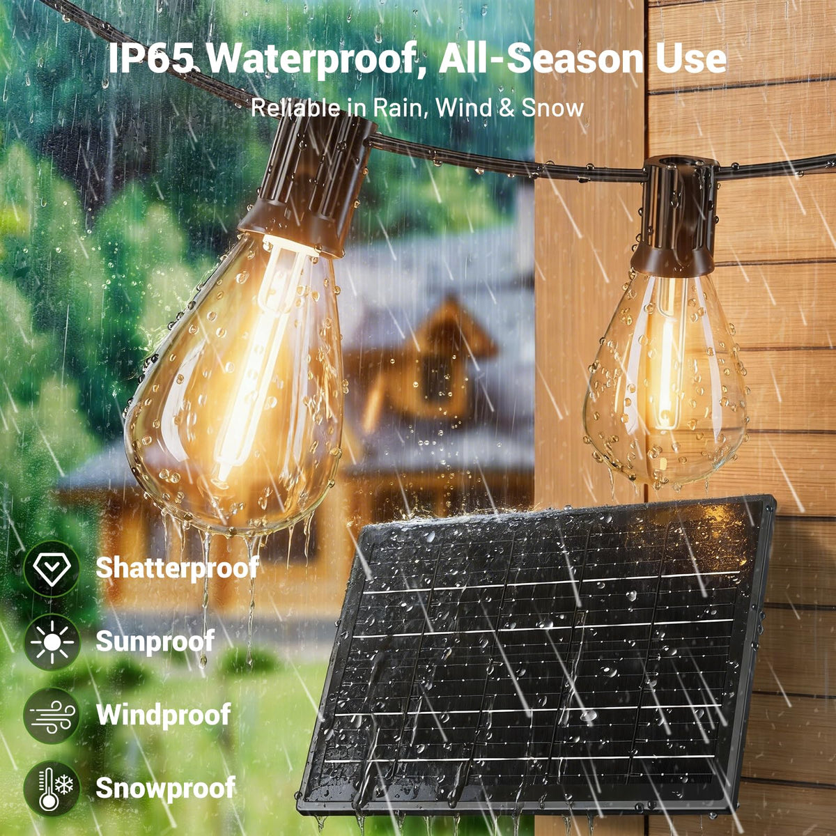 Amzrap 30FT Solar String Lights Waterproof, 10+1 LED Shatterproof Bulbs Solar Powered with Remote & USB Port, 3 Modes Dimmable Outdoor Lights for Patio, Garden, Camping