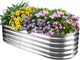 17" Tall Outdoor Garden Raised Garden Bed Kits, 5ft X 2ft Oval,0.8MM Thick Metal Raised Planter Bed/Ground Planter Box for Variety of Flowers,Herbs,Vegetables (Silver, 60X24X16.5 Inches)