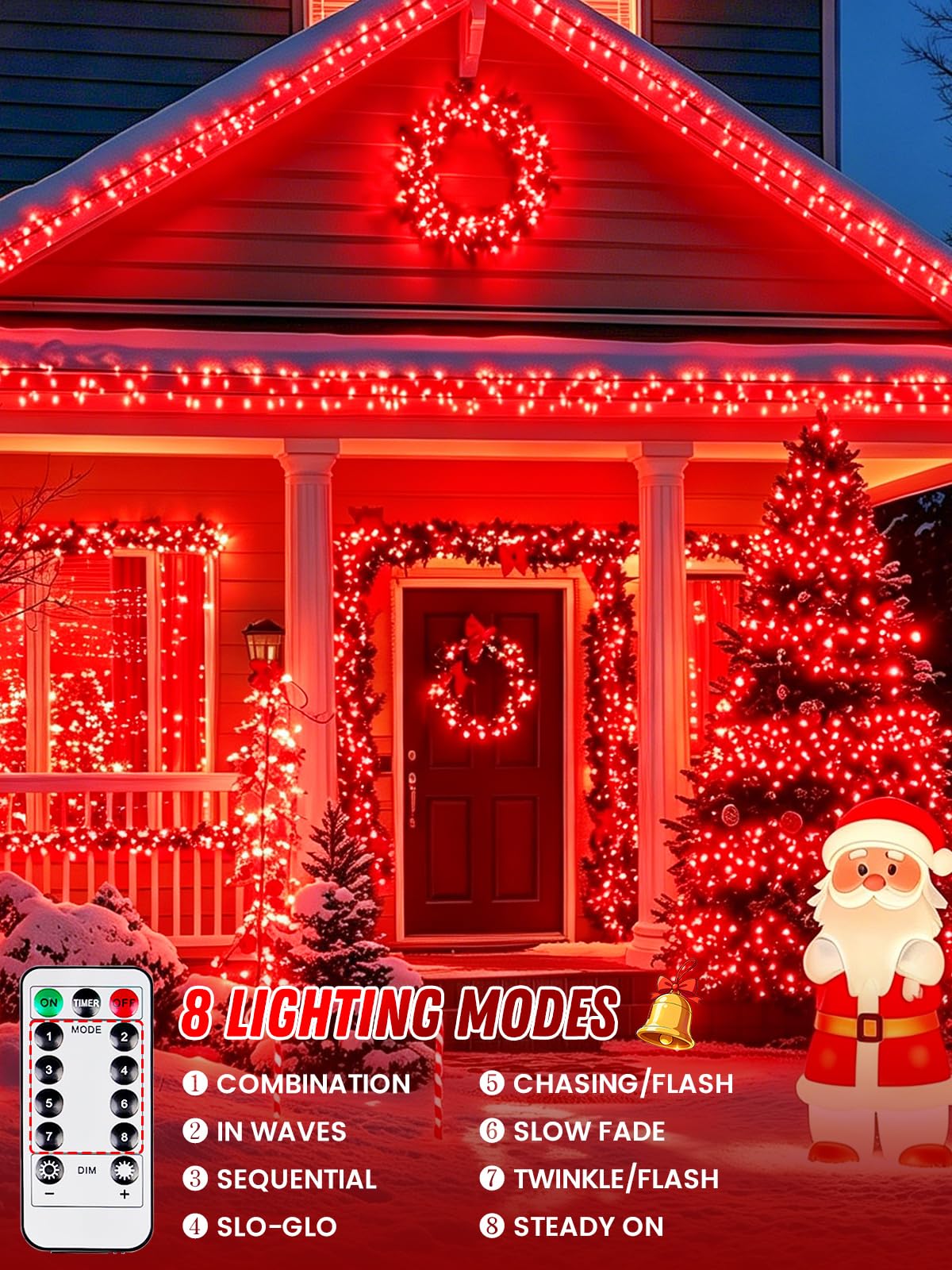 2 Pack 100 LED Fairy Lights Battery Operated with Remote Timer, 33 FT Red