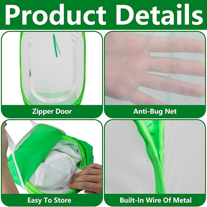16" x 16" x 24" Pop Up Garden Mesh Plant Cover, Plant Protectors Mesh Plant Enclosure, Garden Net Cage Pest Protection Guard Tent with Storage Bag for Protect Plant Vegetable Fruit from Birds Insects