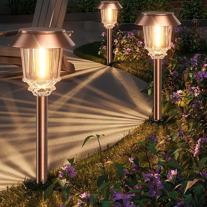 XMCOSY+ Solar Pathway Lights Outdoor - 6 Pack Solar Lights Outdoor Waterproof, 10-40 LM Dimmable Auto On/Off Solar Outdoors Lights Yard Garden Walkway Driveway (Warm White)