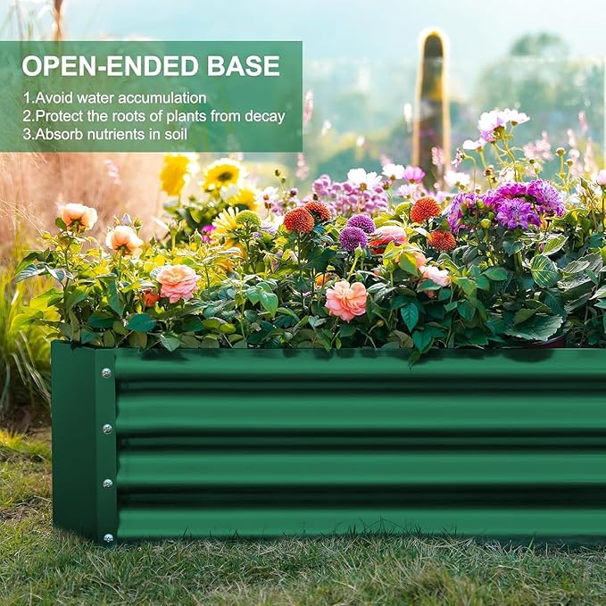 Land Guard 2 Pack 8×4×1ft Galvanized Metal Raised Garden Bed, Metal Planter Kit Box Outdoor for Deep-Rooted Vegetables, Flowers, Green and Herbs (Green)