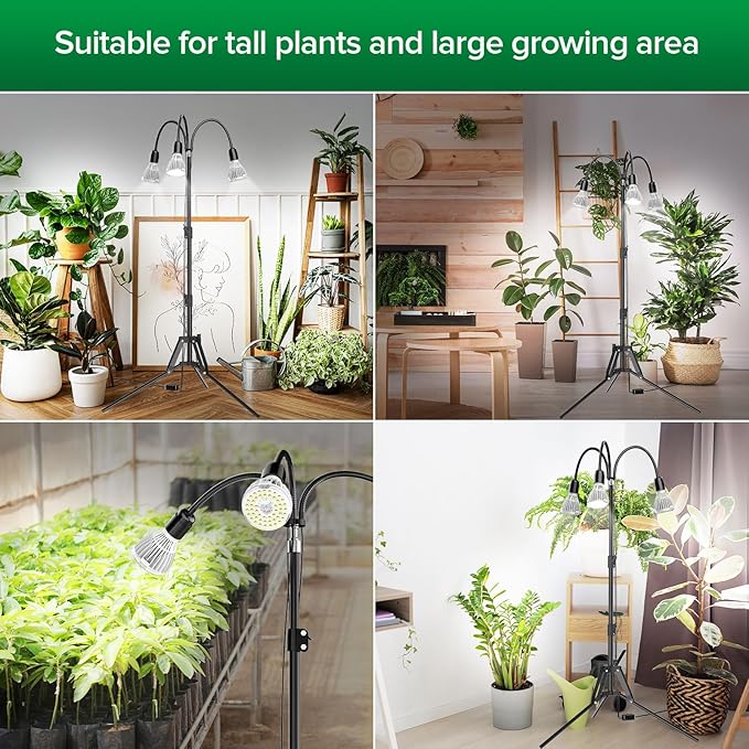 SANSI Grow Lights for Indoor Plants, 96W Full Spectrum Grow Light, No Dimmable 35-64 inches Detachable Tripod Standing Grow Lights, High PPFD 3 Pack of Par25 32W Bulb Plant Lights for Indoor Growing