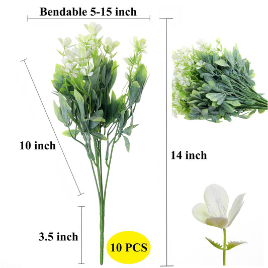 Grand Verde Wildflowers Artificial Flowers Bulk Plastic Greenery Faux Bouquets DIY Home Decor Outdoor Decoration, 10pcs (White)