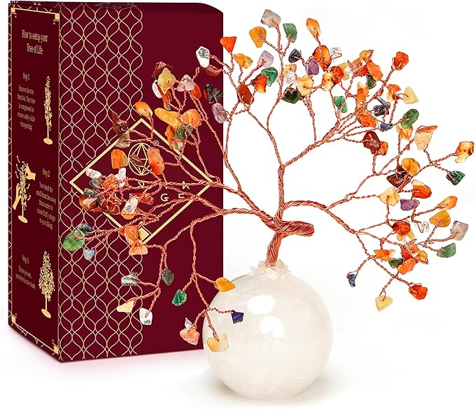 7 Chakra Crystal Tree of Life Gifts for Women, Handmade Home and Office Decor Bonsai Feng Shui Tree for Positive Energy, Good Luck, Money, Yoga, Meditation, Reiki Healing Stone, Birthday Gifts