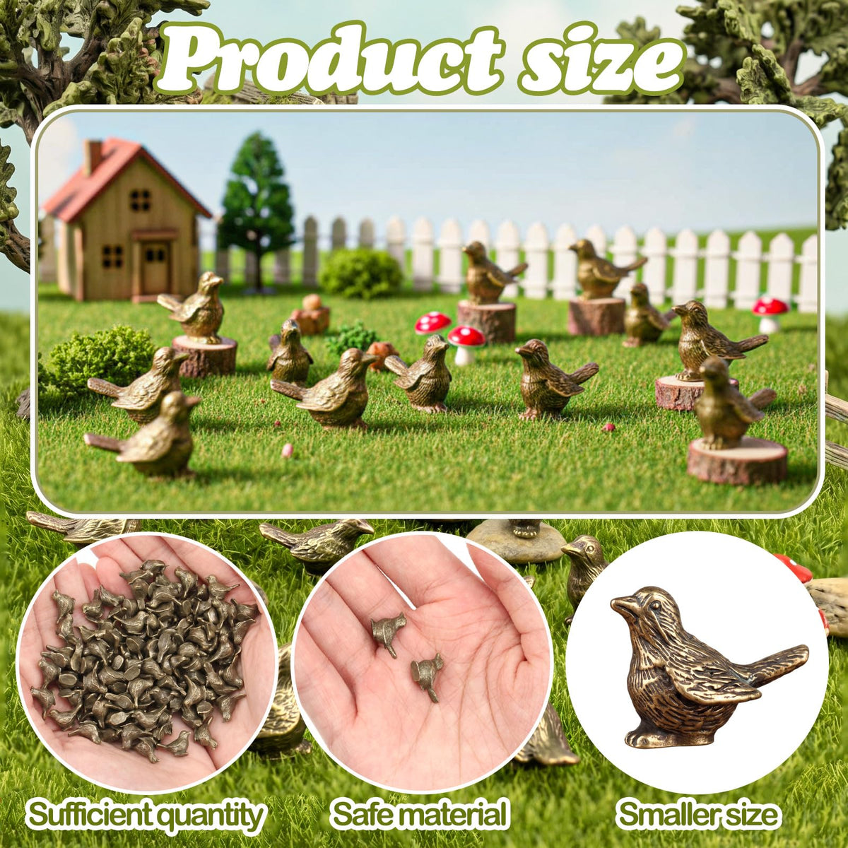Civaner 50 Pcs Mini Brass Color Figurines Small Sparrow Statue,Basic Styles