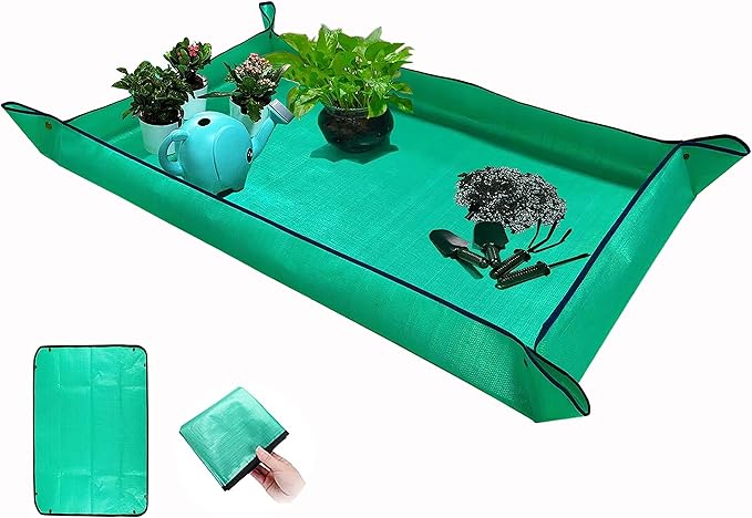 BIUWING Extra Large Plant Repotting Mat,Thickened Waterproof for Indoor Plant Transplanting and Mess Control,Foldable Succulent Portable Gardening Mat (43'*30',Green)