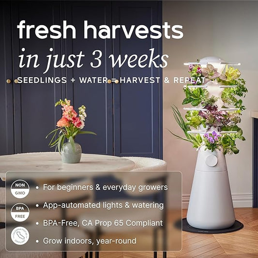 Lettuce Grow Farmstand Nook 4ft.7” Vertical Hydroponic Garden Tower - Self-Watering, Vertical Hydroponic Tower with LED Grow Lights, 20 Live Seedlings, Smart Timer - Indoor Vertical Growing Tower