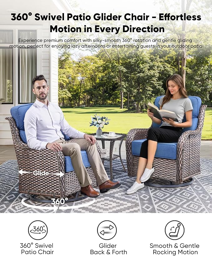 HUMMUH Wicker Patio Furniture Set 6inch Thick Cushion Deep Seat Outdoor Swivel Rocker Patio Chairs Set of 2 with Ottomans Conversation Set for Porch Garden Deck