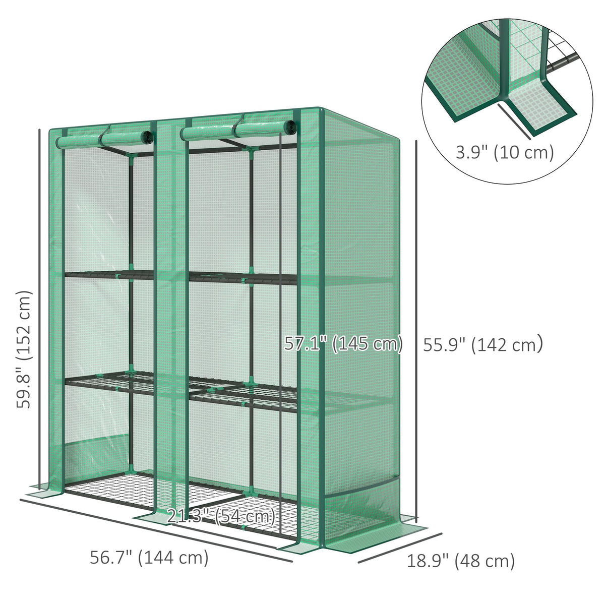 Outsunny Lean-to Greenhouse with 3 Tier Shelves 56.7" x 18.9" x 59.8" Green