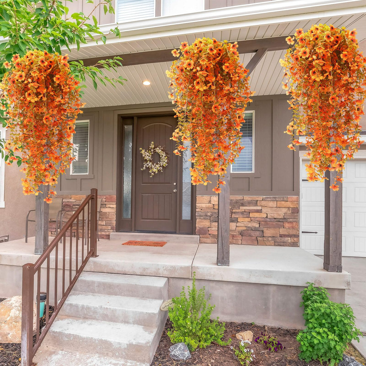 FineCheer 6 Pcs Fall Artificial Hanging Flowers Outdoor, Warm Color
